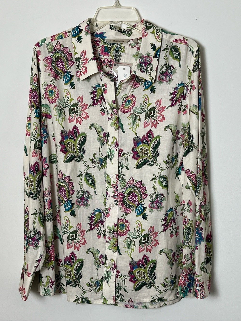 Soft Surroundings Jordan Linen Blend Shirt Ipanema Flowers Button Up Top XL